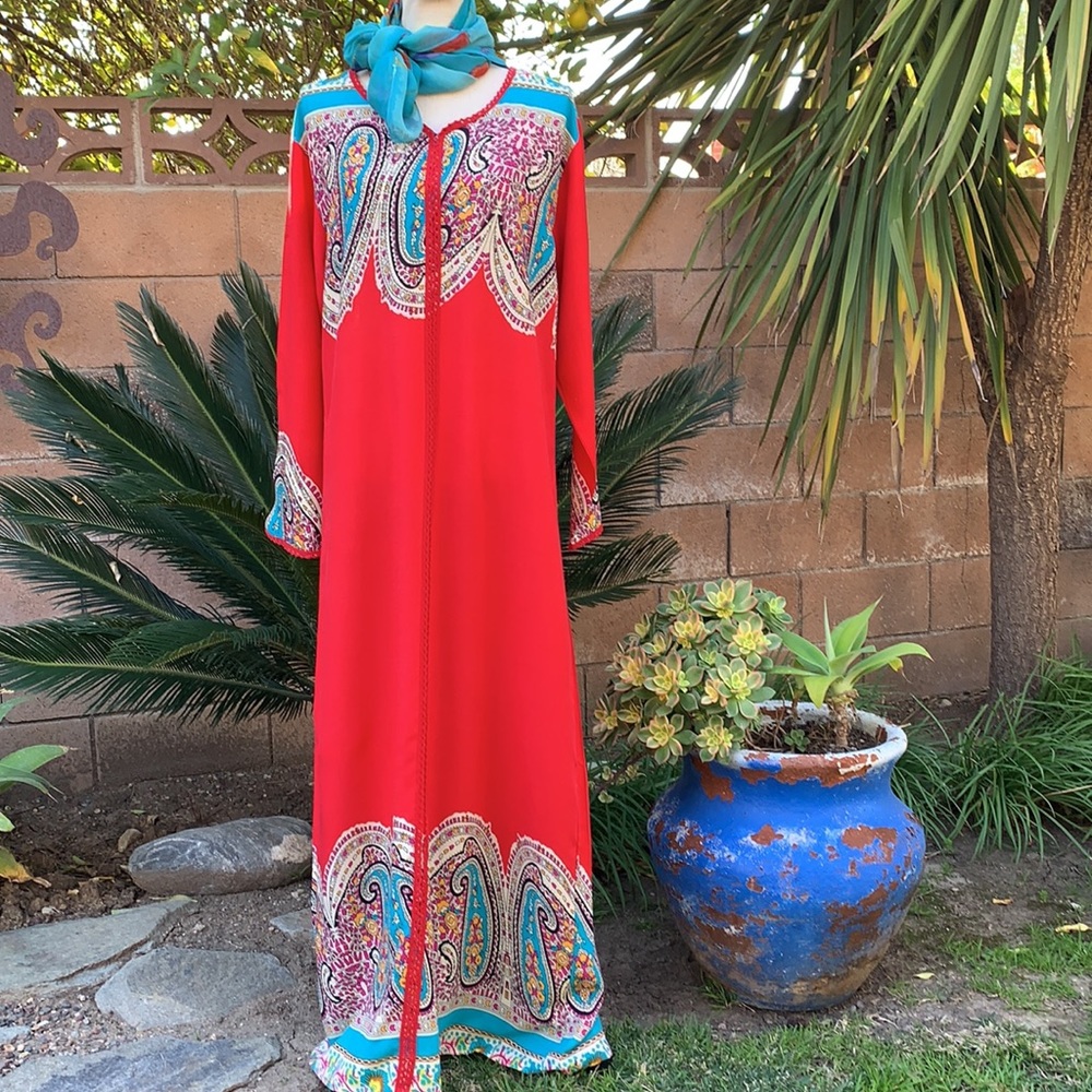 Red/Turquoise Asian inspired maxi